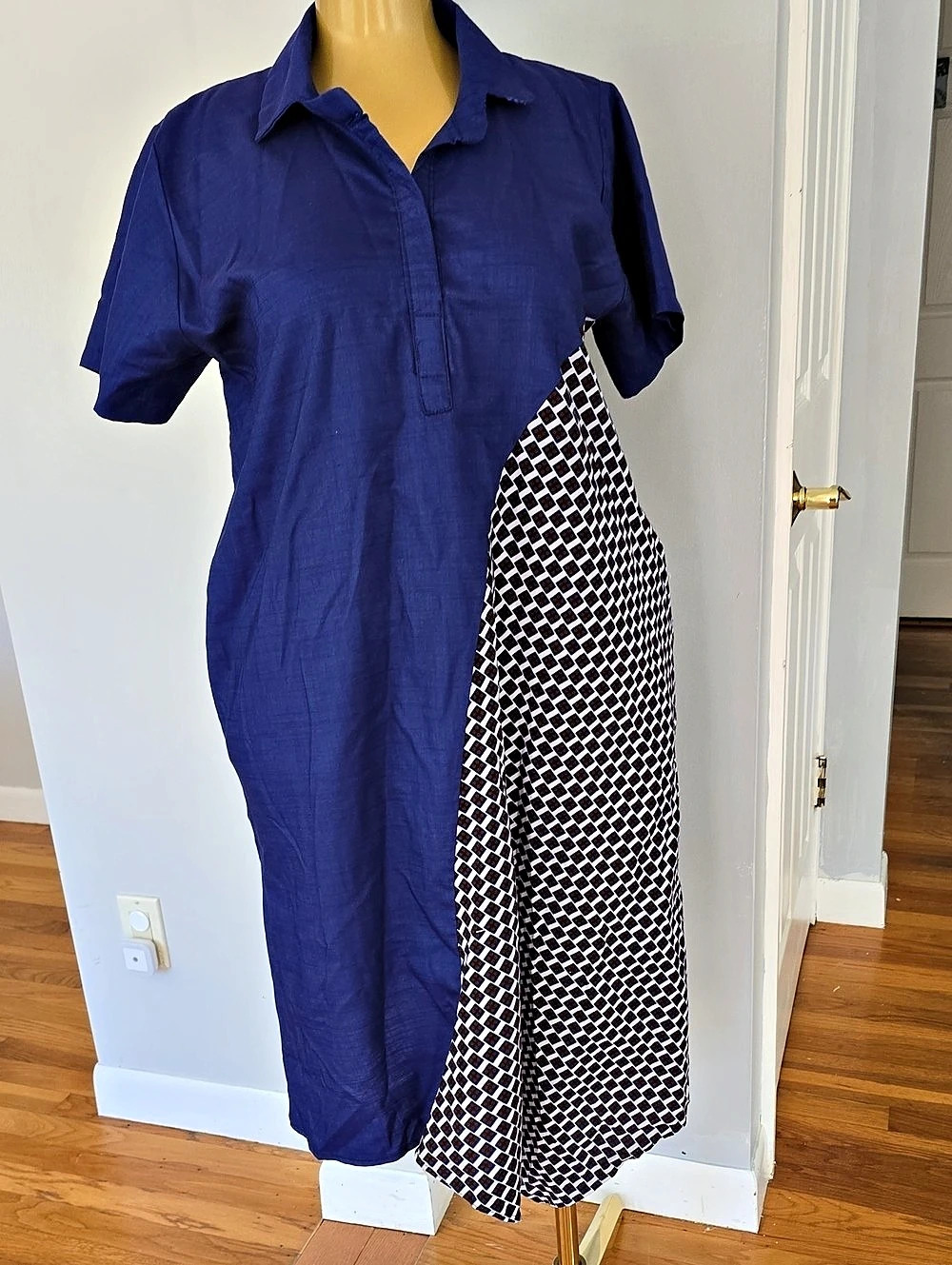 Blue Geometric Panel Midi Dress Like New